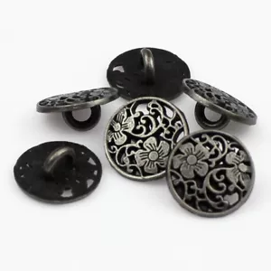 12PCS Zinc Alloy Pierced Round Flower Carving Shank Buttons Silver 12 15 18 22mm - Picture 1 of 3