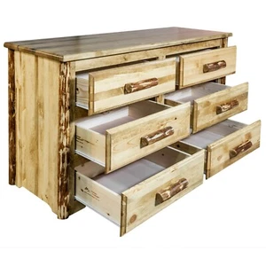 Rustic Log 6 Drawer Dresser Amish Made Chest of Drawers Rustic Lodge Furniture - Picture 1 of 6