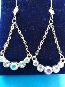 Vintage Sparkly Earrings Silver Tone with rainbow diamante Stones. - Picture 1 of 6