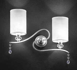 Applique da parete classico con cristallo trasparente argento bianco paralume - Foto 1 di 1