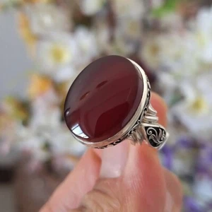 Anillo Aqeeq yemení rojo sangre, anillo de ágata natural de plata de ley 925, anillo chiíta - Imagen 1 de 3