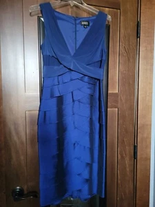Adrianna Papell blau Satin V-Ausschnitt Taft Verschluss Plissee Meerjungfrau Kleid Gr 8 - Bild 1 von 7