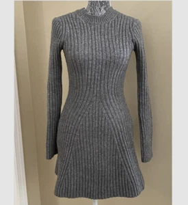 H&M Sweater Dress Ribbed Knit Short Gray Round Neck Long Sleeve Women XS - Picture 1 of 18