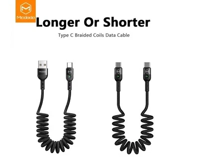MCDODO 1.8M USB/PD Charging Type-C Spring Extension Landline For Samsung Huawei  - Image 1 of 4