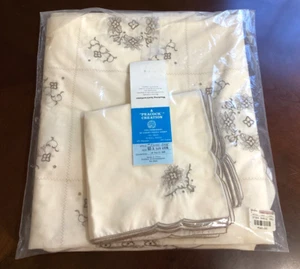 Peacock Creation New Tablecloth and 10 Napkins Swiss Embroidery Grey Oval 68x124 - Picture 1 of 12