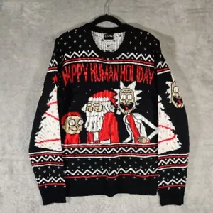 Rick Morty Sweater Mens Medium Happy Human Holiday novelty Christmas Sweater - Picture 1 of 7