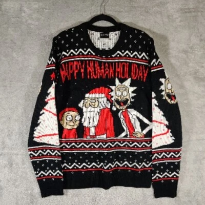 Rick Morty Sweater Mens Medium Happy Human Holiday novelty Christmas Sweater - Image 1 of 4
