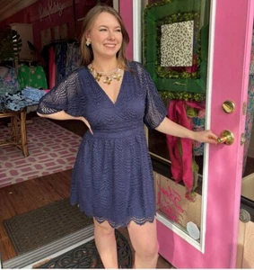 NWT $198 Lilly Pulitzer Parigi True Navy Scallop Shell Lace Skort Romper Size XL - Picture 1 of 2