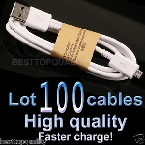 100x Wholesale of Great Quality Micro USB Cable Charger Cord for Samsung S2~S6 - Picture 1 of 3