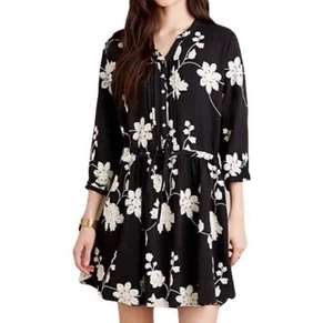 Vestido Camisa Isabella Sinclair Anthropologie Mujer Pequeño Floral Algodón Negro - Imagen 1 de 7