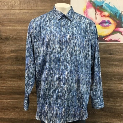 Мужская рубашка Robert Graham 2XLT с длинным рукавом на пуговицах синий абстрактный хлопок - Изображение 1 из 4