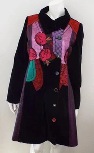 Desigual bestickt Blumen lange Samt Jacke Mantel Medium 40 US 8 schwarz lila - Bild 1 von 24