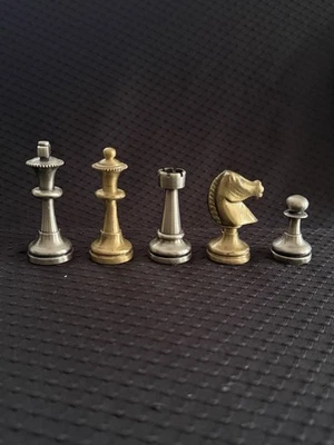Brass Staunton Chessmen Solid Brass Plated Felted Bottoms King 3” & Board Set - Image 1 of 4