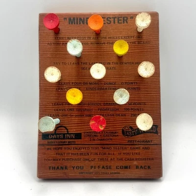 Vintage IQ Tester 1975 USA Wooden Board Puzzle Peg Game Days Inn - Image 1 of 4