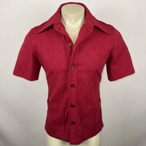 Vintage 60s 70s Tunic Shirt Polyester Disco Hippie Woodstock Boho Red Mens Small - Picture 1 of 14