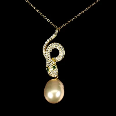 Black Friday Sterling Silver Necklace Drop Pearl 13x10mm Cobra Gemstone 18 in - Image 1 of 4