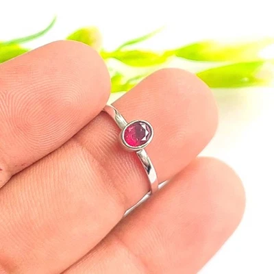 Natural Ruby 925 Sterling Silver Handmade Fine Tiny Ring All Size Available - Image 1 of 4