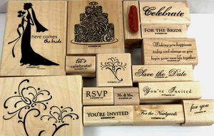 (16) Estampillas en bloque de madera con temática de boda de Stampin' Up - la mayoría son nuevas y sin usar - Imagen 1 de 8
