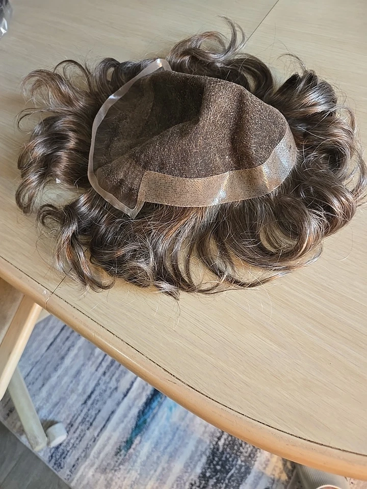 French Lace Front Poly Pu Hairpiece Natural Hair Replacement Systems MensToupee - Image 1 of 1