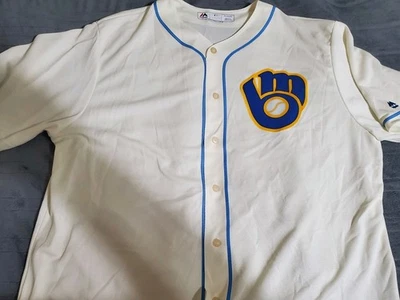 Milwaukee Brewers 2XL Majestic Cool Base Jersey Cream & Baby Blue - Image 1 of 4