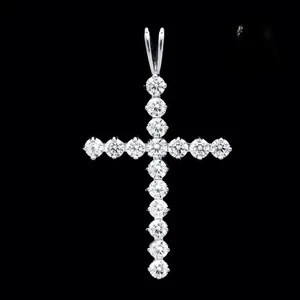 Moissanite Cross Wedding Pendant Solid 14K White Gold 1.50 Carat Round Cut VVS1 - Picture 1 of 3