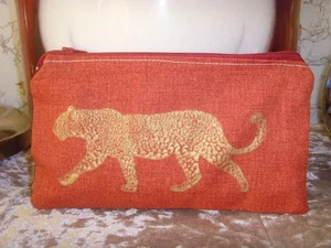 NEW ZIPPED  PURSE IN RUST  GOLD CHEETAH LEOPARD COTTON   FABRIC   21cm X 12cm - Picture 1 of 4