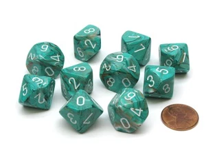 Pack of 10 Chessex Marble D10 Dice - Oxi-Copper with White Numbers - Picture 1 of 1