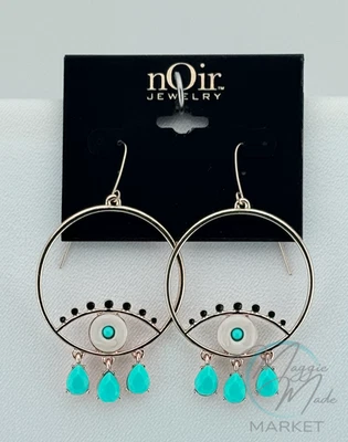 Nuevo Joyería Noir Mal de Ojo Tono Dorado Aro Pendientes Colgantes Turquesa Lágrima Foto 1 de 3