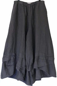 Krista Larson 100% Linen BOHO Wide Leg Ruffle Layered Pants O/S Gray - Picture 1 of 4