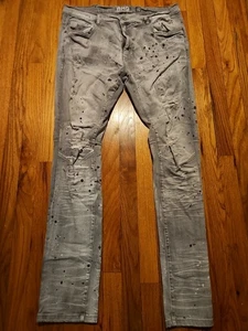 Another Hype Piece AHP Men's Skinny Jeans Size 40x34 Black Distressed Splatter - Picture 1 of 9