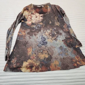 Soft Surroundings Womens Med TOP Tunic Vneck Floral Fall Boho Vibrant - Picture 1 of 8