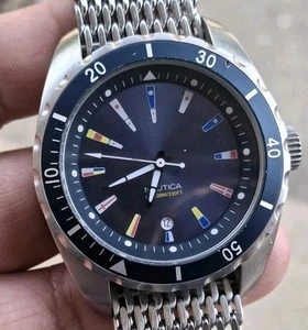NAUTICA HERREN Flaggen Quarz Edelstahl Silikon Lässig Uhr Blaues ZIFFERBLATT 100MTWR - Bild 1 von 9