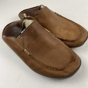 Zapatilla sin cordones OluKai Moloa de cuero marrón genuino talla 13 lana de oveja - Imagen 1 de 11