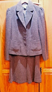 Newport News Size 8 & 8P Brown Tweed Blazer & Long Pencil 2PC Set Skirt Suit - Picture 1 of 8