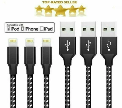 3 pack For iPhone X iPhone /11/12/13/14USB SYNC Charger Cable Charging Data Cord - Image 1 of 4