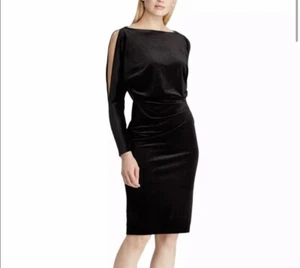 Vestido de cóctel Ralph Lauren de terciopelo negro con detalles dorados brillantes, "Perina", ¡NUEVO CON ETIQUETAS! - Imagen 1 de 7