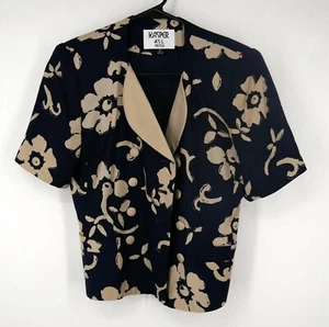 Vintage Kasper Cropped Floral Blazer Navy Beige 2P - Picture 1 of 4