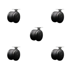 2 Inch Black Floor Safe Twin Wheel Casters Top Plate Set of 5 Service Caster - Picture 1 of 4
