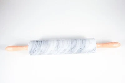 Rodillo Barril Carerra Mármol Madera Manijas 18" Blanco Gris De Colección Foto 1 de 4