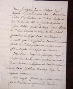 1788 curieuse lettre écrite par 7 officiers pour attester la fortune d'un ami - Imagen 1 de 2