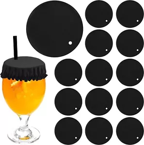 15er Pack Universal Getränkedeckel Scrunchie Getränkeschutz mit Strohhalmloch Schwarz - Bild 1 von 7