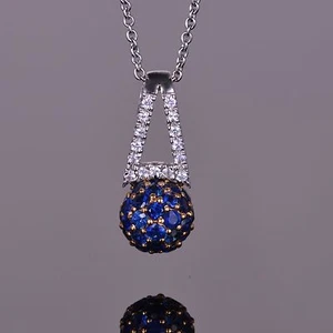 Sphere Blue Sapphire Pendant 14k White/Yellow Gold - Picture 1 of 4