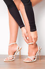 LADIES BARELY THERE STRAPPY HIGH HEEL OPEN TOE ANKLE STRAP SANDALS SHOES 3-8