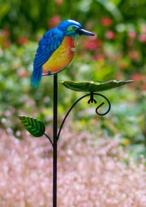 Beautiful Kingfisher Metal & Glass Design Bright Fun Bird Feeder Garden Stake - Picture 1 of 1