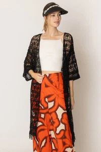Do Everything in Love Women's Solid Cotton Crochet Cardigan Cover Up Kimono - Picture 1 of 18