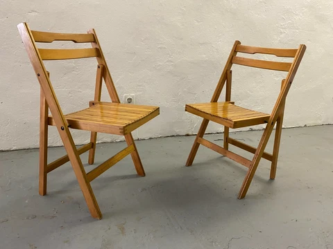 Pair of Vintage Folding Chair Space Age Mid Century Design Wooden Atomic Retro Cover
