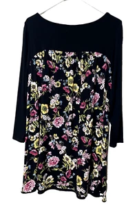 J. Jill Size LT L Tall Wearever Collection Black Floral Shirt Tunic Top 3/4 Slee - Picture 1 of 9