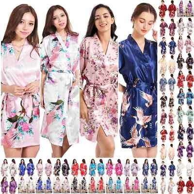 UK Women Kimono Robes Bridesmaid Dressing Gowns Wedding Peacock Crane Sleepwears - Image 1 of 4