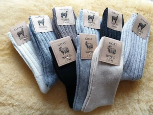 Natural Genuine Alpaca & Goat Cashmere Wool Socks Extra Thick Warm Very Soft - Picture 1 of 8