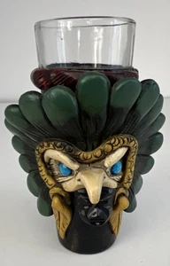 Shot Glass Hand Sculpted Aztec Mayan Warrior Eagle Mexican Folk Art - Picture 1 of 14
